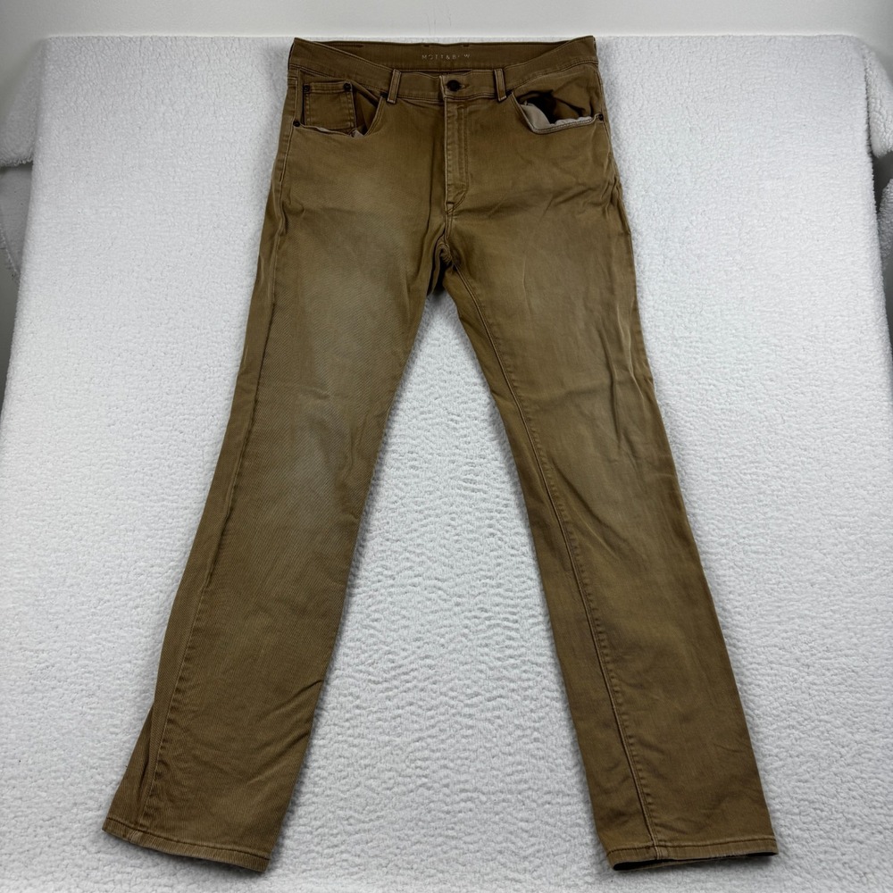 Mott & Bow Jeans Mens 36x34 Brown Cotton Stretch Mid Rise Slim Fit Straight Leg